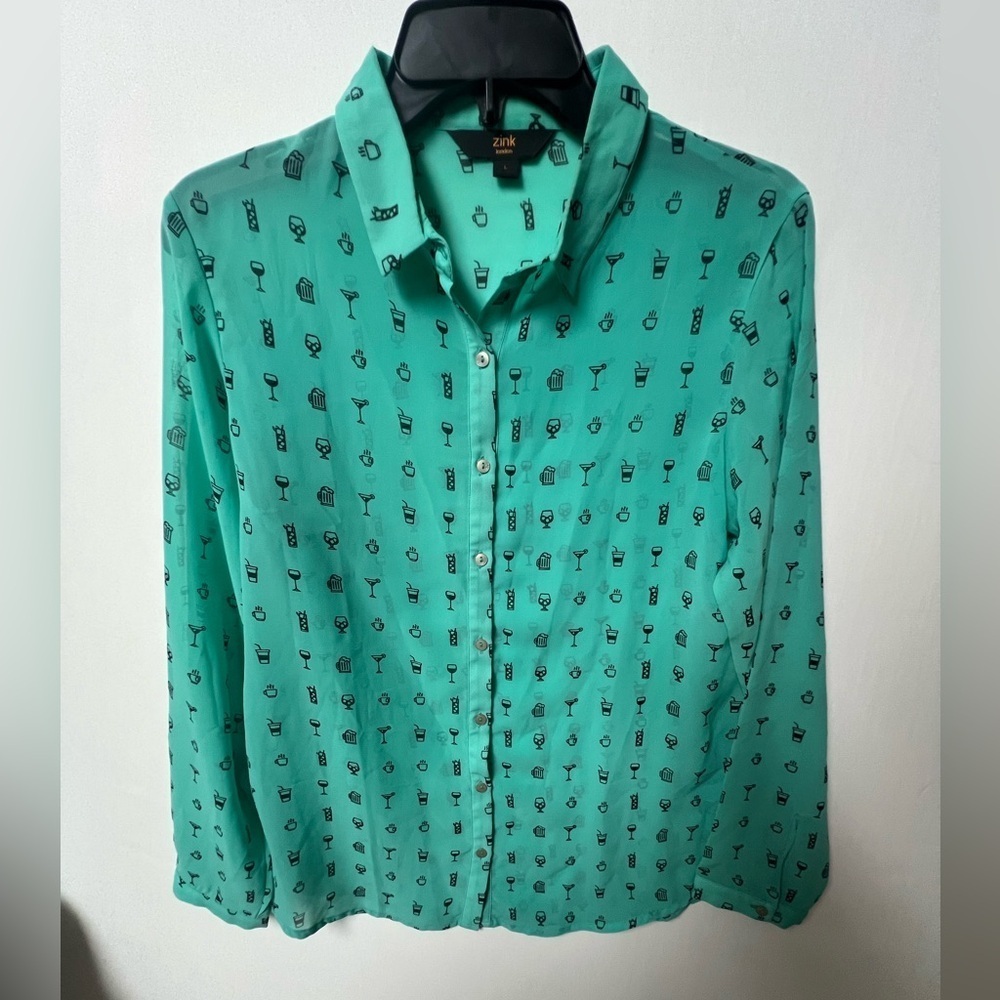 ZINK OF LONDON LONG SLEEVE SHEER LIKE FUN SHIRT MEDIUM TURQUOISE SIZE LARGE - Picture 13 of 13